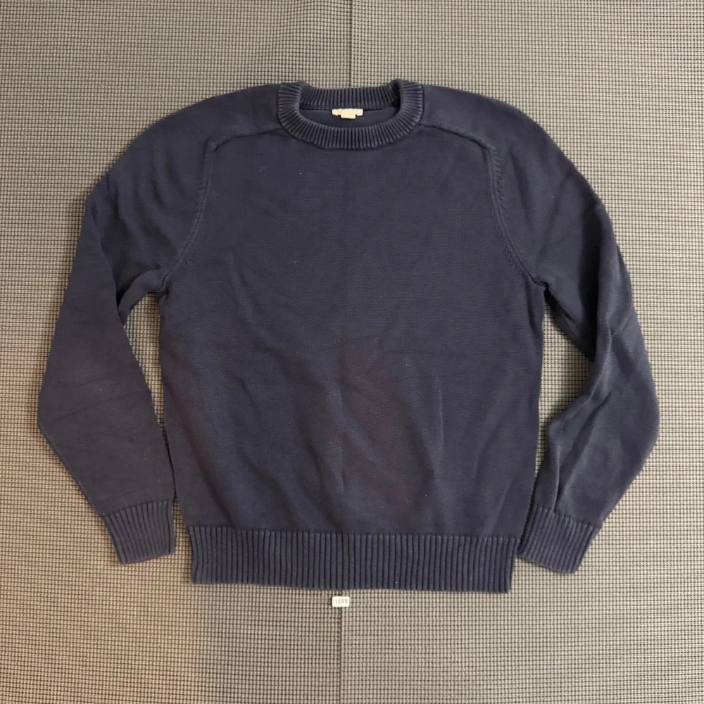 J. Crew Mens Navy Blue Knit Crewneck Sweater Size Medium Classic Ribbed Trim